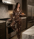 Brown Cat Print Pajama Set