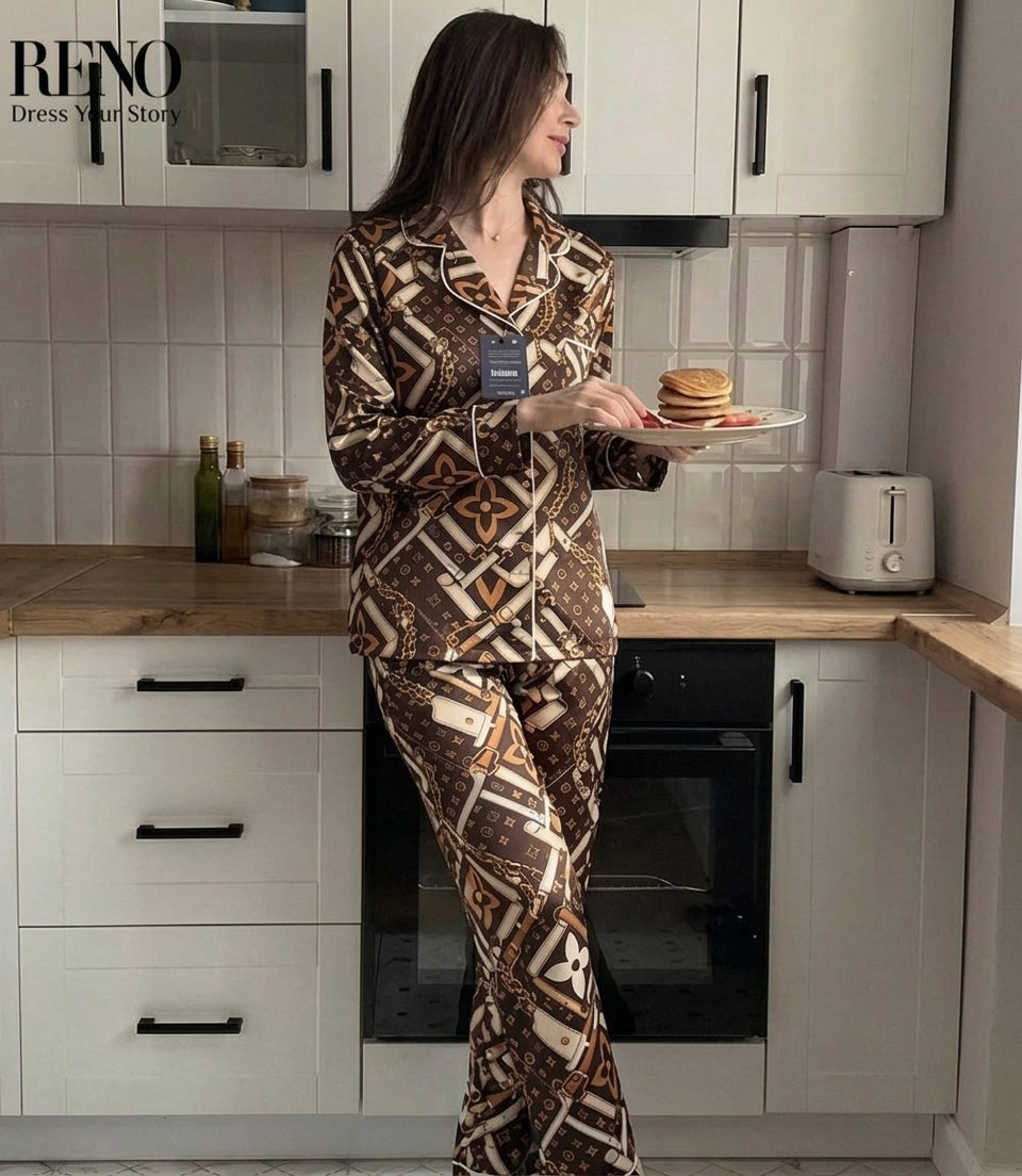 Brown Satin Pajamas
