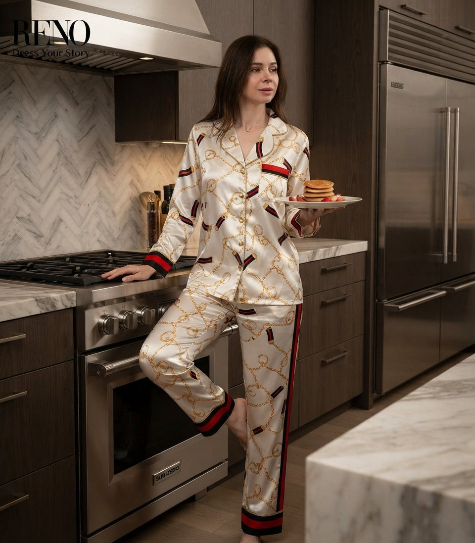 Gold Chain Print Pajama Set